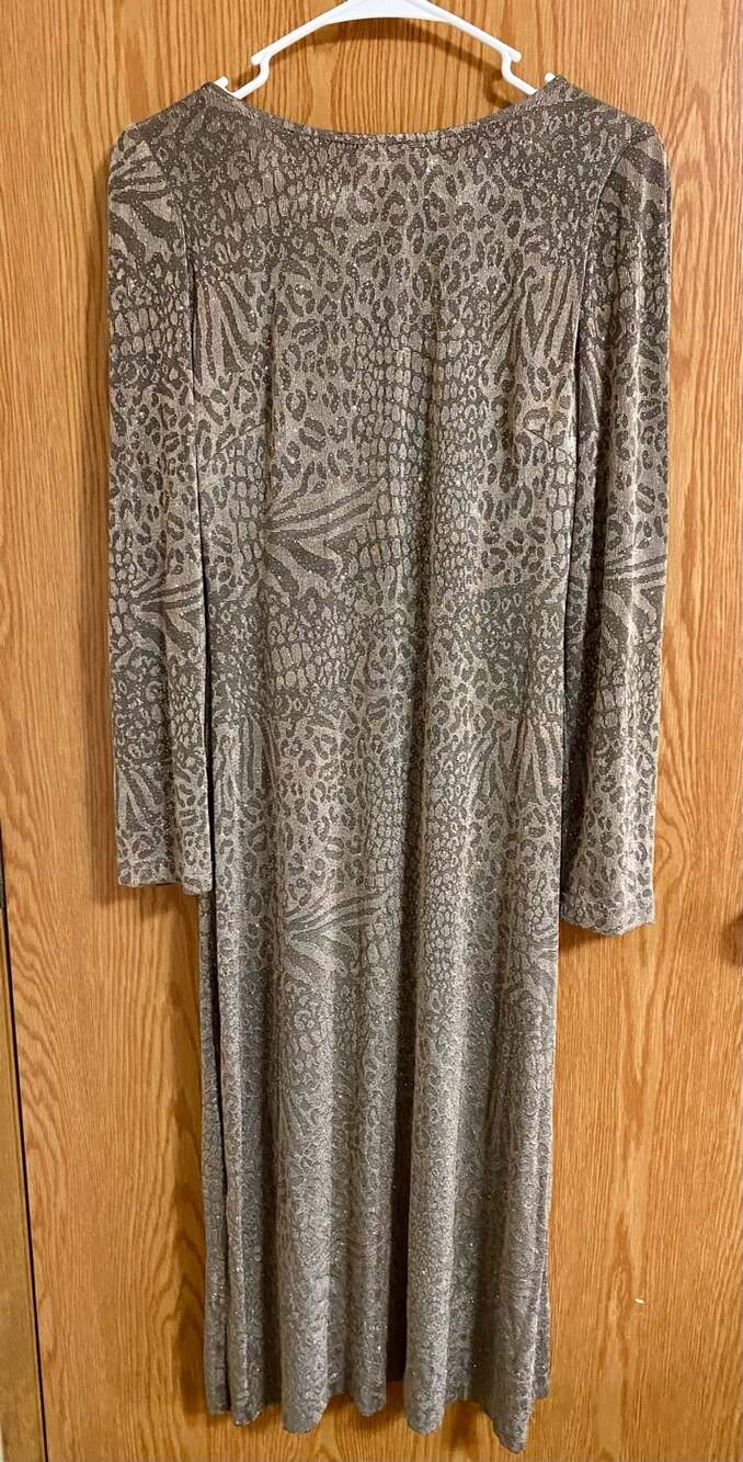Cachet Metallic Animal Print Cowl Back Midi Dress Size 6